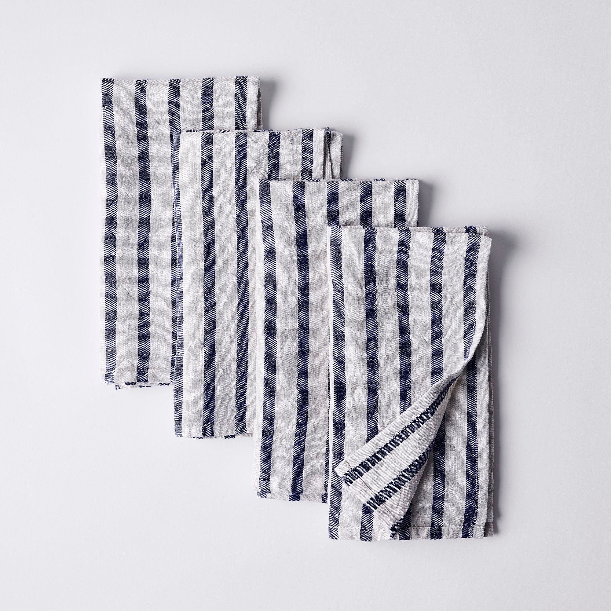 4 navy stripe linen napkins